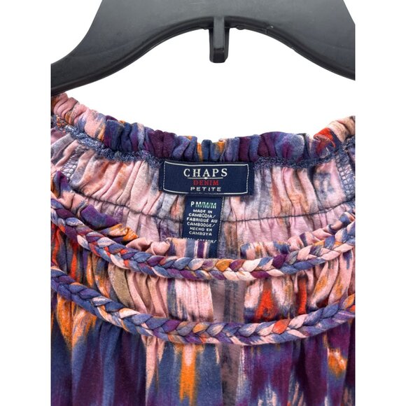 Chaps Boho Floral Smocked Peasant Top Blue Pink Raglan Blouse Petite M Colorful - Picture 3 of 6